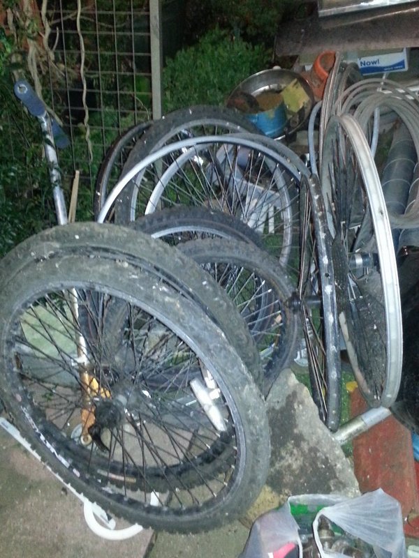 Mixed bike parts.  Going to bike recycling next we…