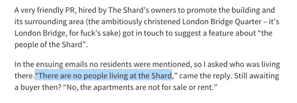 RT @joshi: The Shard has ten apartments – the most…