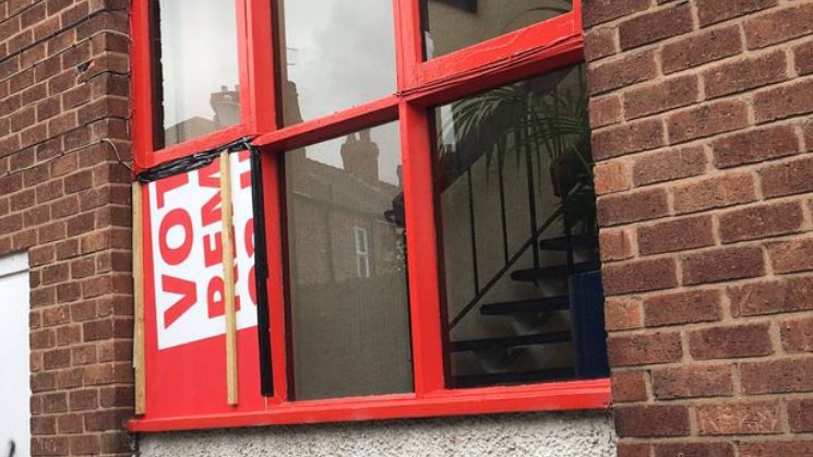 RT @SophyRidgeSky: Brick through window of Angela…