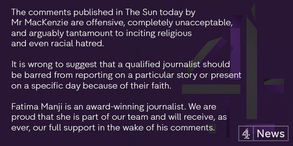 RT @Hayley_Barlow: Statement from Channel 4 News f…