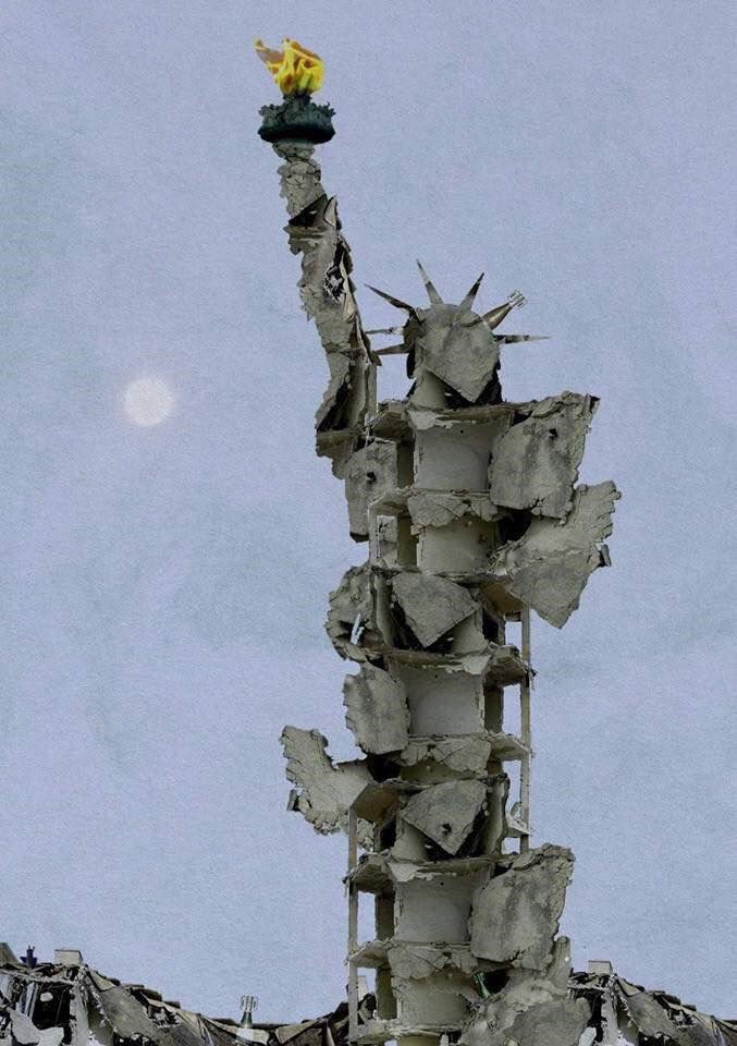 RT @marvinbing: Statue of Liberty made from bombed…