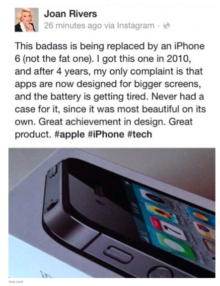 RT @BuzzFeedUK: Joan Rivers promoted the iPhone 6…